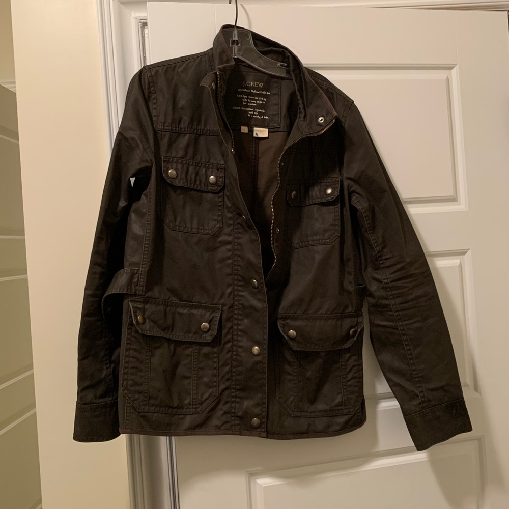 JCREW waxed coat army green